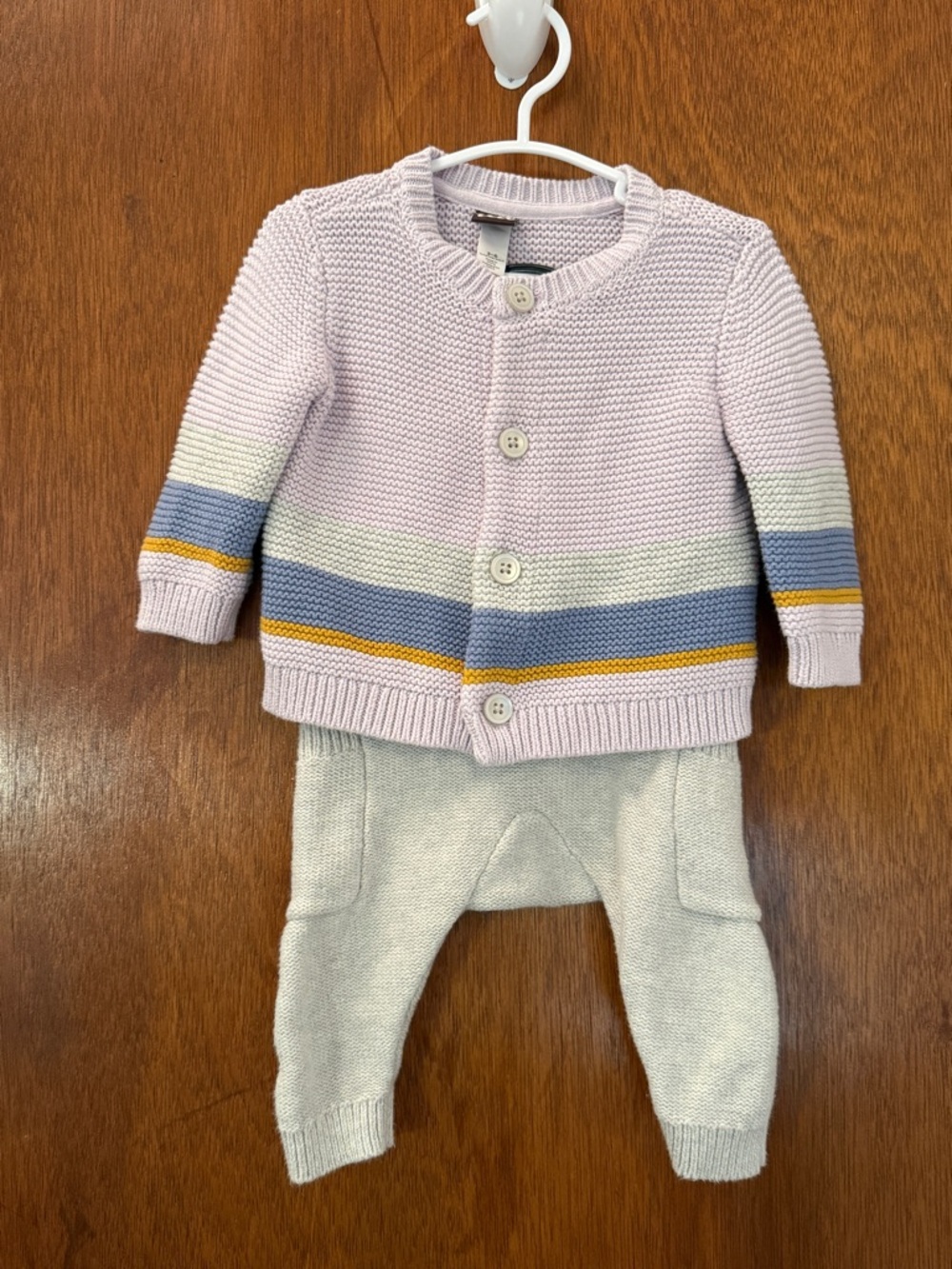 Tea Collection Lavender Knit Cardigan Set —Soft Lavender Sweater with Gray Pants